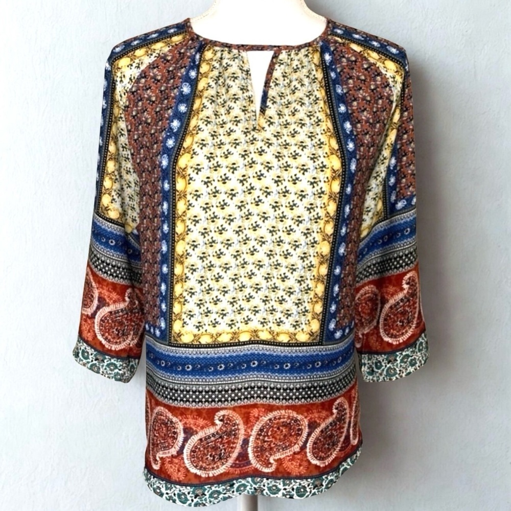 ReneeC Women’s Boho Paisley Floral Top Medium 3/4 Sleeve